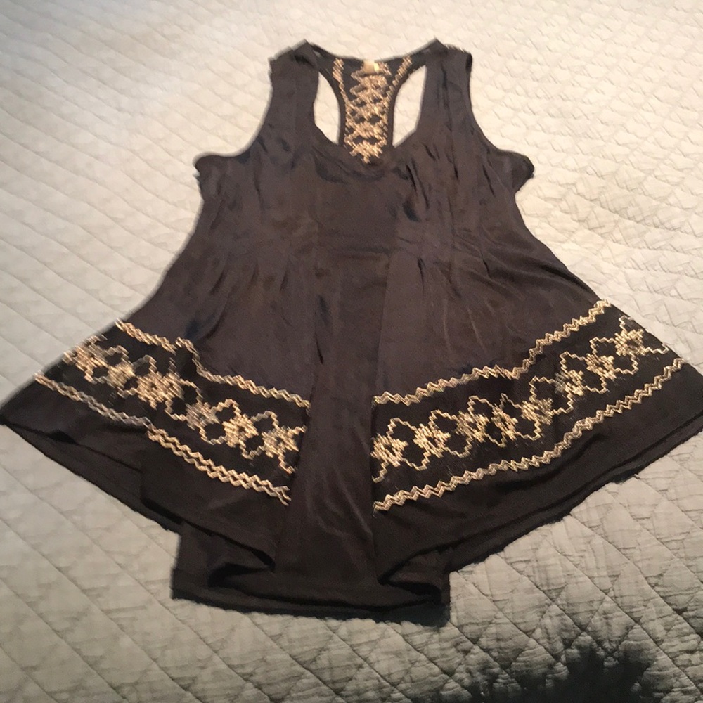 T back tunic tank with metallic embroidery